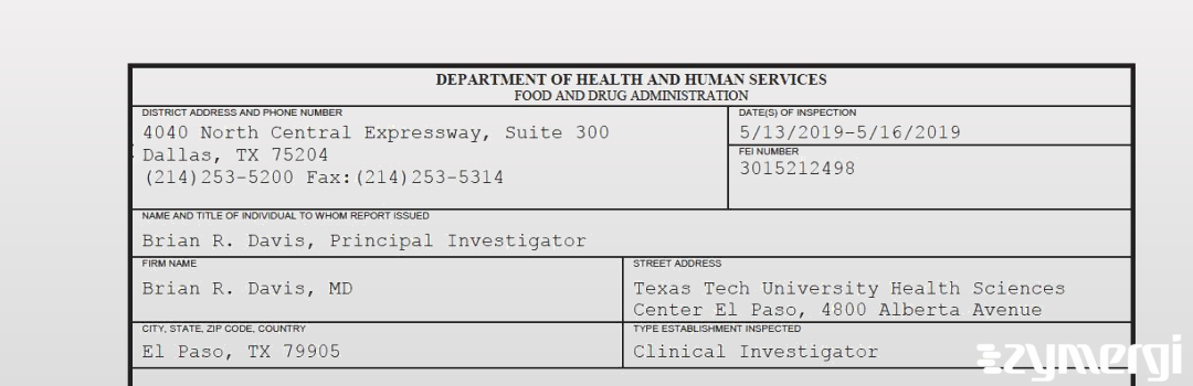 FDANews 483 Brian R. Davis, MD May 16 2019 top