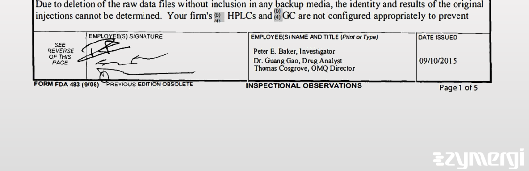 Peter E. Baker FDA Investigator