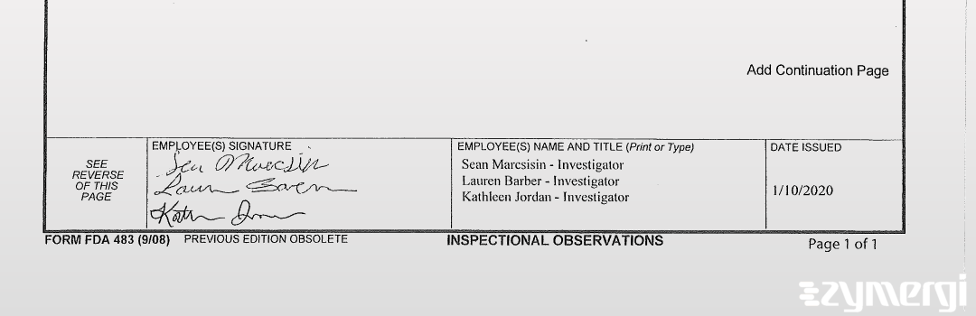 Sean R. Marcsisin FDA Investigator Lauren N. Barber FDA Investigator Kathleen M. Jordan FDA Investigator 