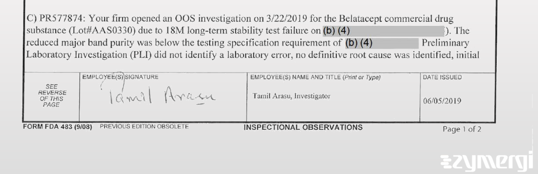 Tamil Arasu FDA Investigator
