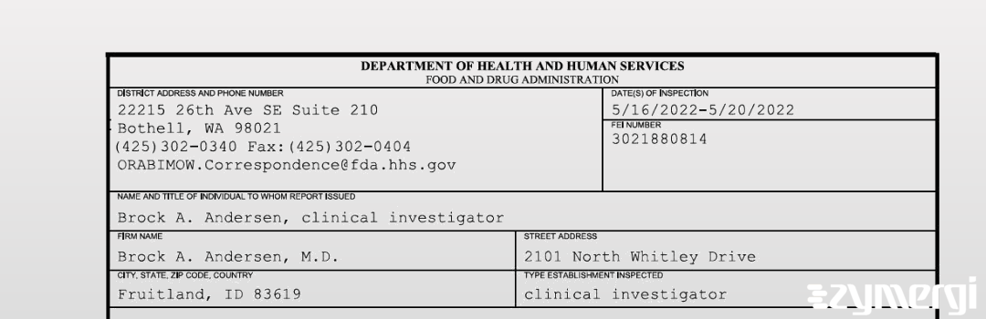 FDANews 483 Brock A. Andersen, M.D. May 20 2022 top