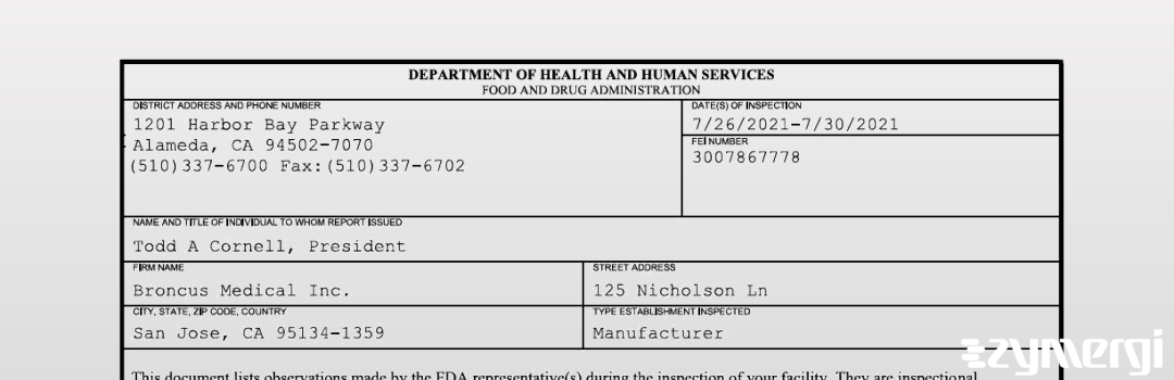 FDANews 483 Broncus Medical Inc. Jul 30 2021 top