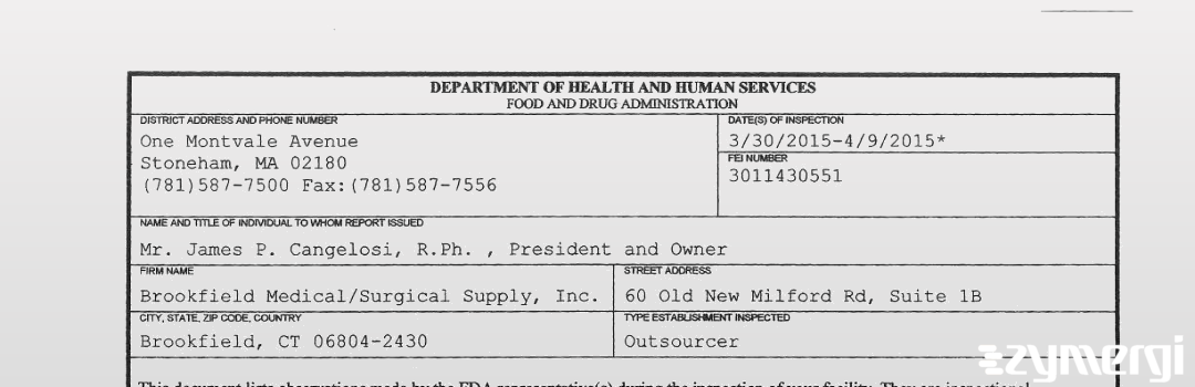 FDANews 483 Brookfield Medical/Surgical Supply, Inc. Apr 9 2015 top