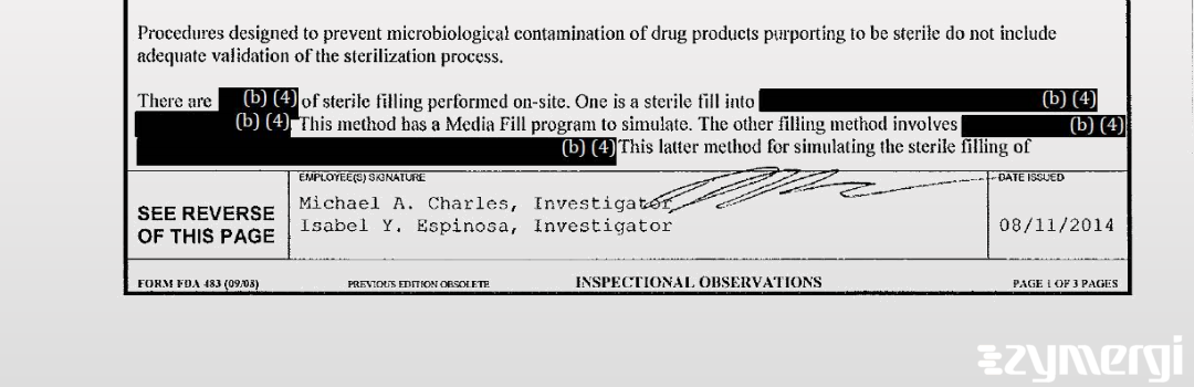 Michael A. Charles FDA Investigator Isabel Y. Espinosa FDA Investigator 