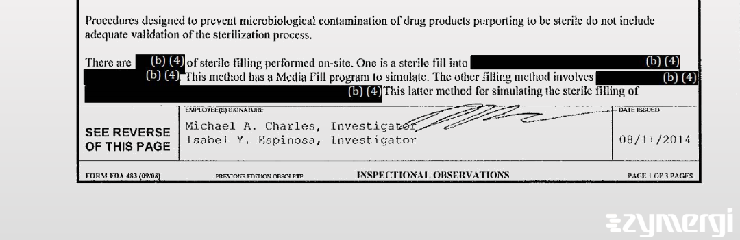 Michael A. Charles FDA Investigator Isabel Y. Espinosa FDA Investigator