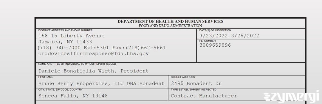 FDANews 483 Bruce Henry Properties, LLC DBA Bonadent Mar 25 2022 top