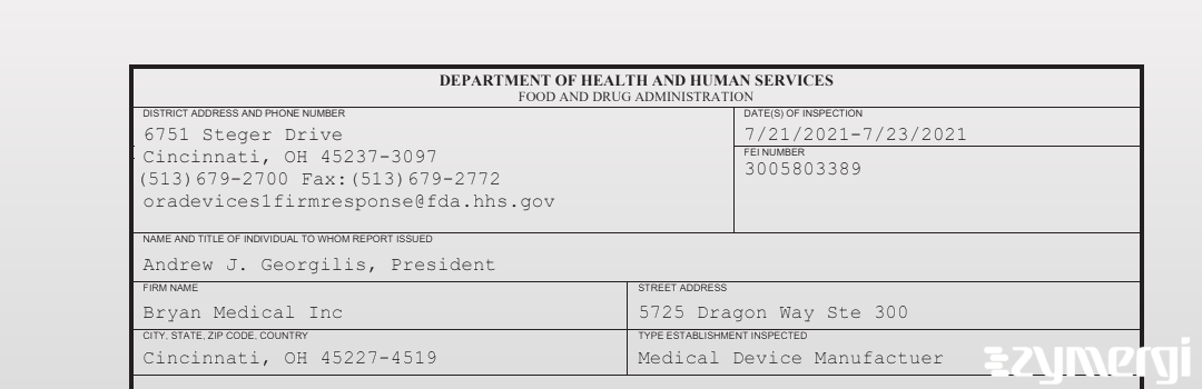 FDANews 483 Bryan Medical Inc Jul 23 2021 top