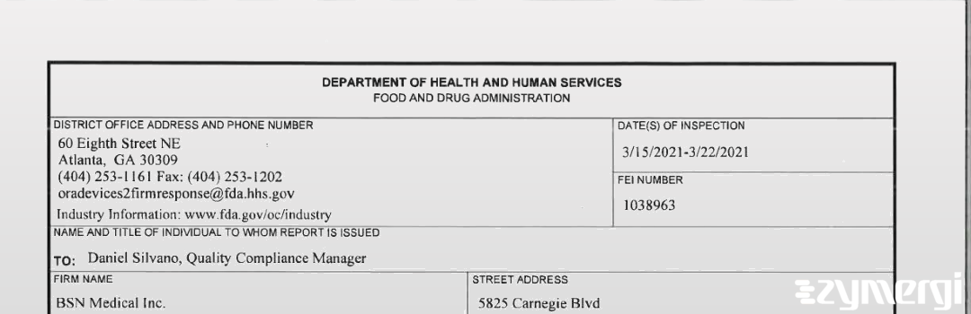 FDANews 483 BSN Medical Inc Mar 22 2021 top