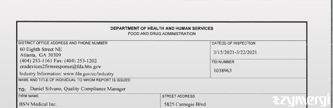 FDANews 483 BSN Medical Inc Mar 22 2021 top