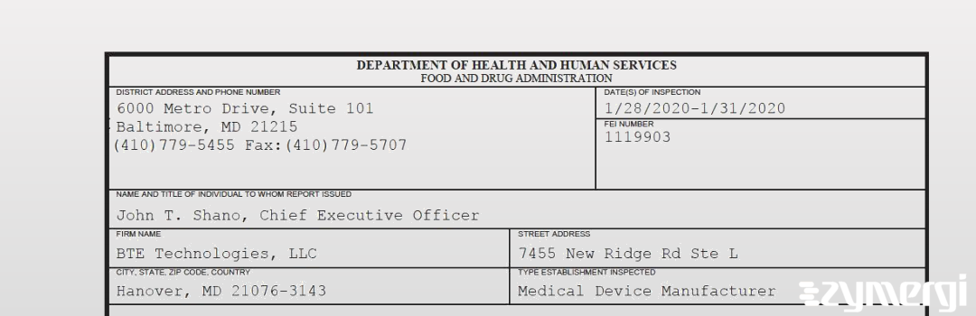 FDANews 483 BTE Technologies, LLC Jan 31 2020 top