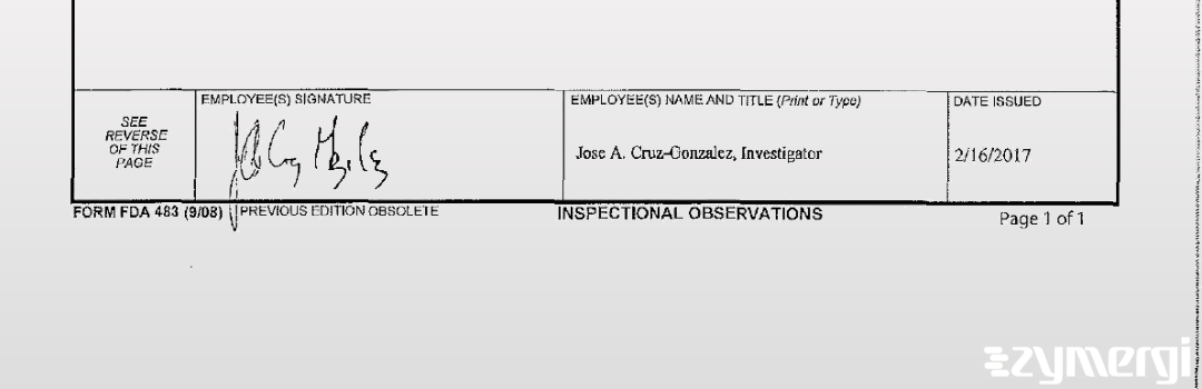 Jose A. Cruz Gonzalez FDA Investigator Cruz Gonzalez, Jose A FDA Investigator 