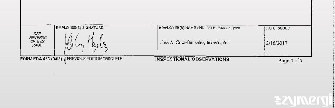Jose A. Cruz Gonzalez FDA Investigator Cruz Gonzalez, Jose A FDA Investigator