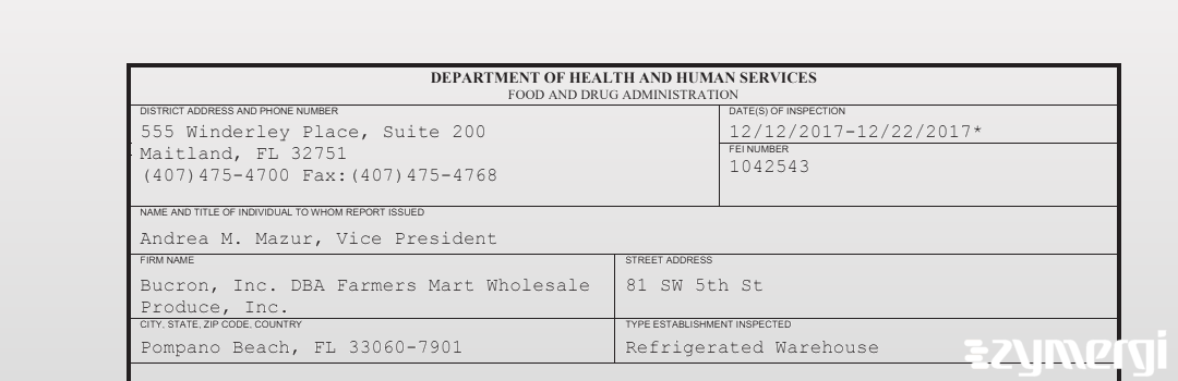 FDANews 483 Bucron, Inc. DBA Farmers Mart Wholesale Produce, Inc. Dec 22 2017 top