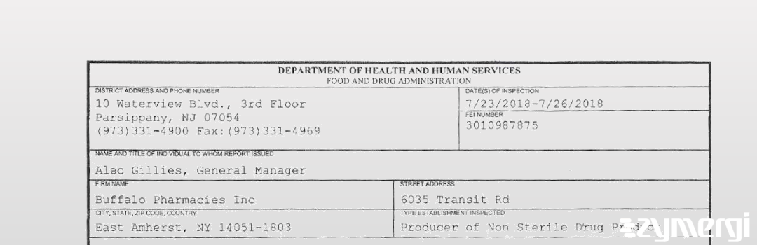 FDANews 483 Buffalo Pharmacies Inc Jul 26 2018 top