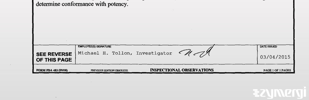 Michael H. Tollon FDA Investigator 