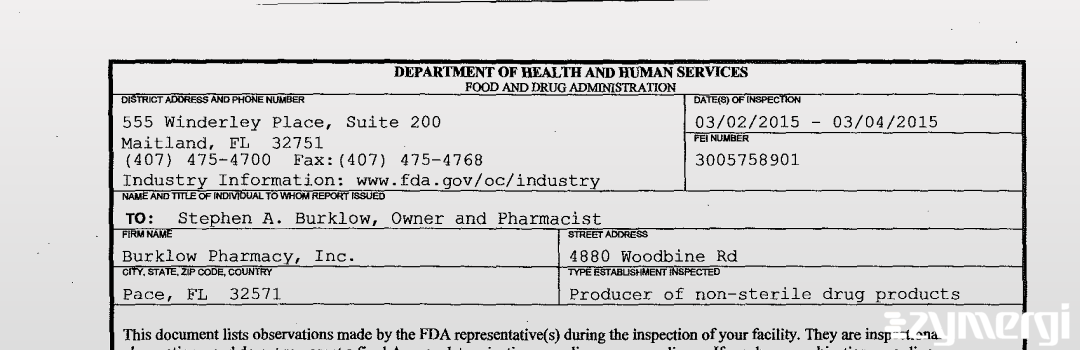 FDANews 483 Burklow Pharmacy Mar 4 2015 top