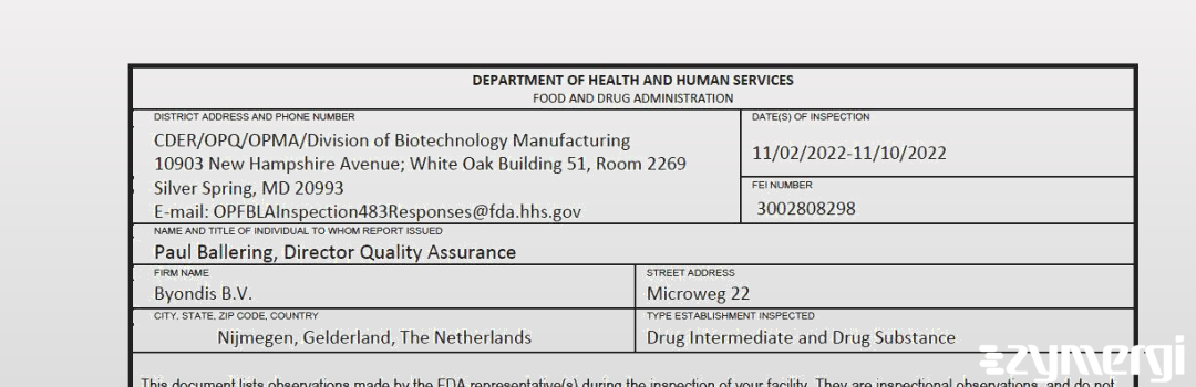 FDANews 483 Byondis BV Oct 28 2022 top