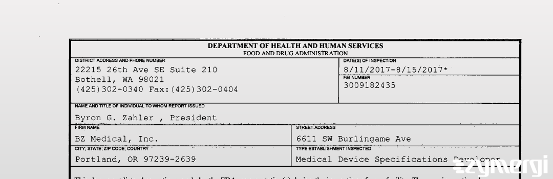 FDANews 483 BZ Medical, Inc. Aug 15 2017 top