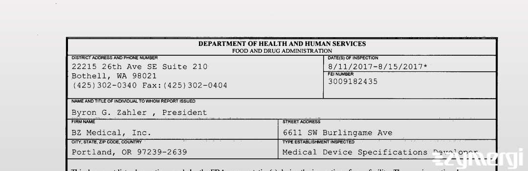 FDANews 483 BZ Medical, Inc. Aug 15 2017 top