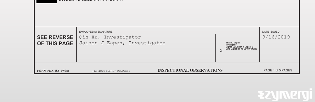 Jaison J. Eapen FDA Investigator Qin Xu FDA Investigator