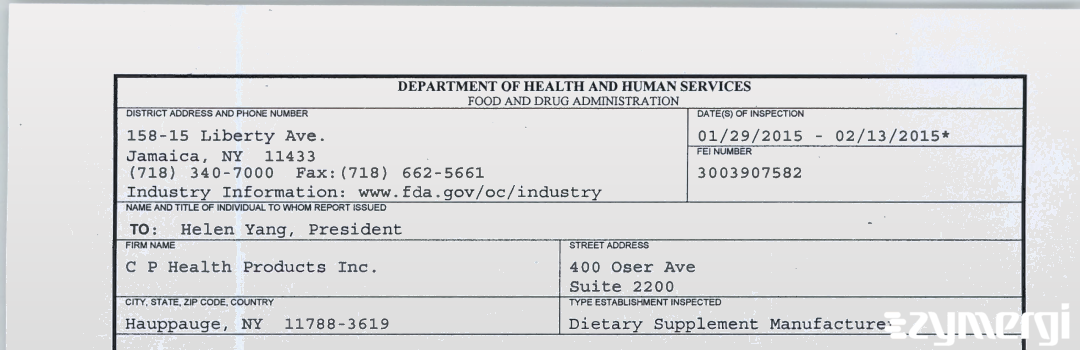 FDANews 483 C P Health Products Inc. Feb 13 2015 top