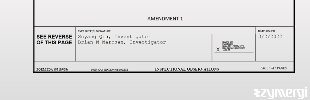 Suyang Qin FDA Investigator Brian M. Marosan FDA Investigator 