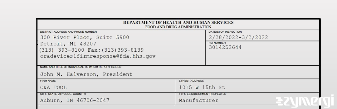 FDANews 483 C&A TOOL Mar 2 2022 top