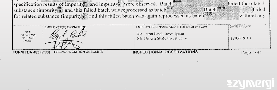 Dipesh K. Shah FDA Investigator Parul M. Patel FDA Investigator