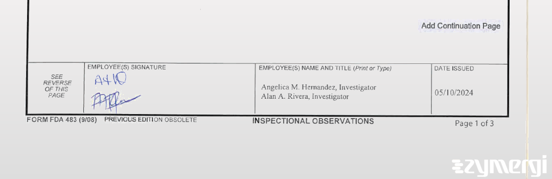 Angelica M. Hernandez FDA Investigator Alan A. Rivera FDA Investigator