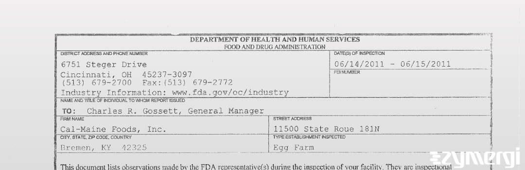 FDANews 483 Cal-Maine Foods, Inc. Jun 15 2011 top