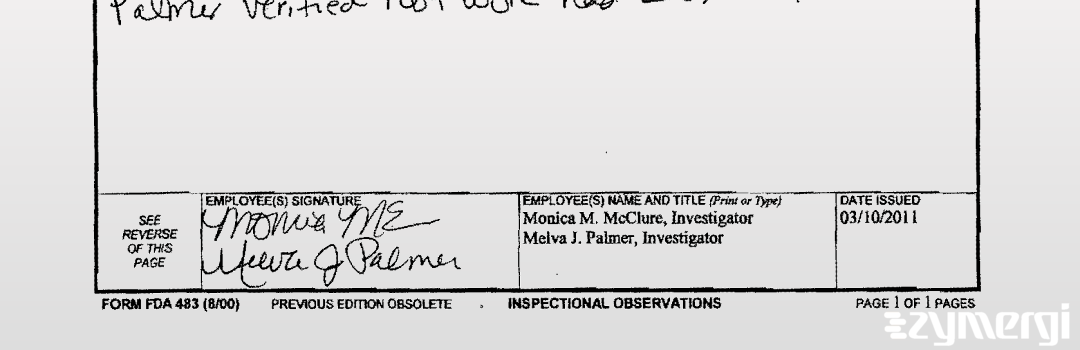 Monica M. McClure FDA Investigator Melva J. Palmer FDA Investigator 