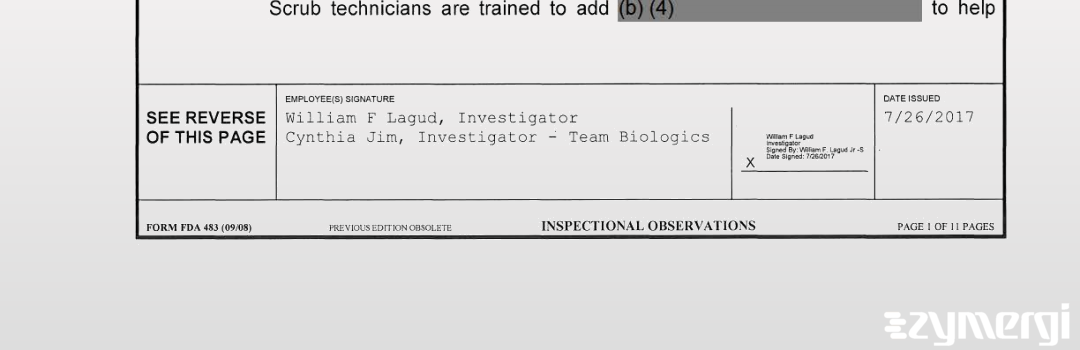 William F. Lagud FDA Investigator Cynthia Jim FDA Investigator 