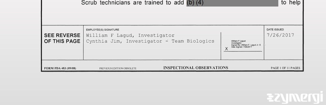 William F. Lagud FDA Investigator Cynthia Jim FDA Investigator