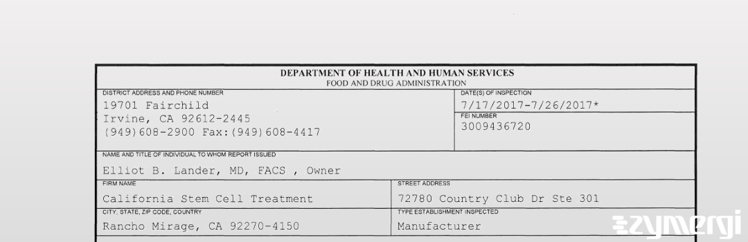 FDANews 483 California Stem Cell Treatment Jul 26 2017 top