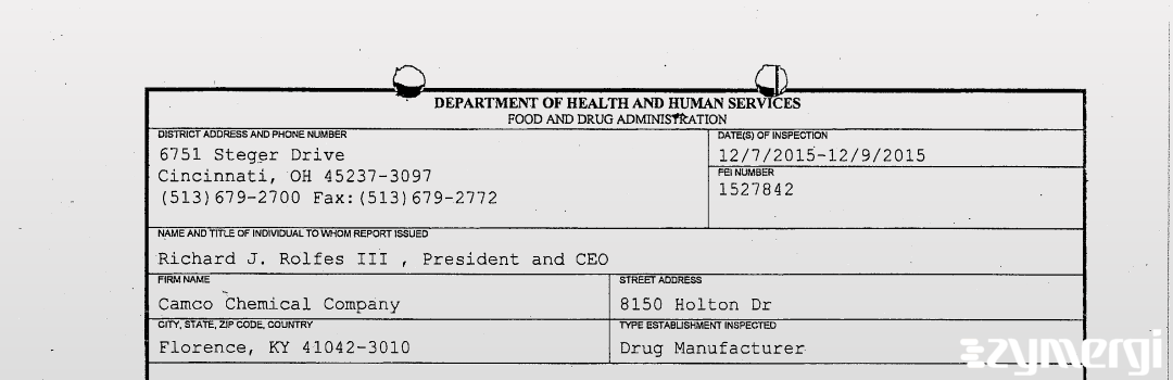 FDANews 483 Camco Chemical Company Dec 9 2015 top