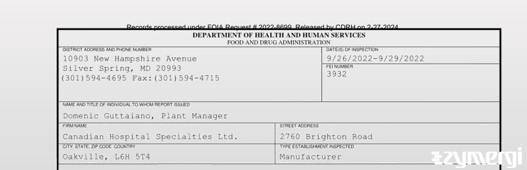 FDANews 483 Canadian Hospital Specialties Sep 29 2022 top