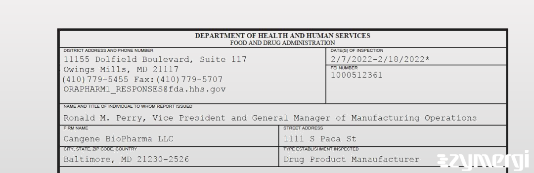 FDANews 483 Cangene BioPharma, LLC dba Emergent BioSolutions Feb 18 2022 top