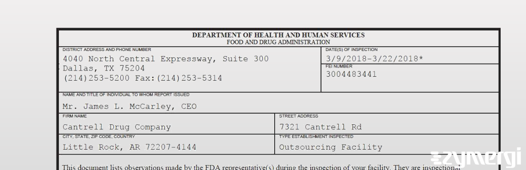 FDANews 483 Cantrell Drug Company Mar 22 2018 top