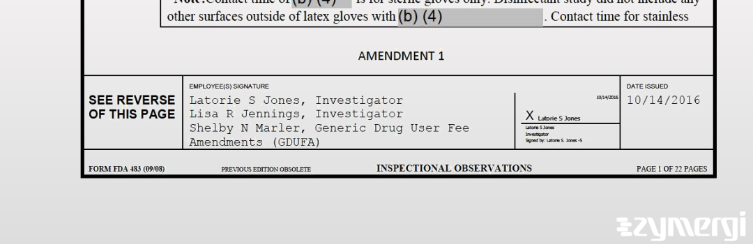 Lisa R. Whitt FDA Investigator Shelby N. Marler FDA Investigator Lisa R. Jennings FDA Investigator Latorie S. Jones FDA Investigator