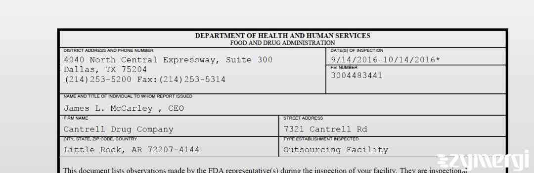 FDANews 483 Cantrell Drug Company Oct 14 2016 top