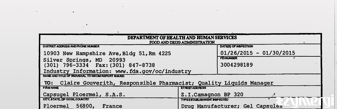 FDANews 483 Capsugel Ploermel, S.A.S. Jan 30 2015 top
