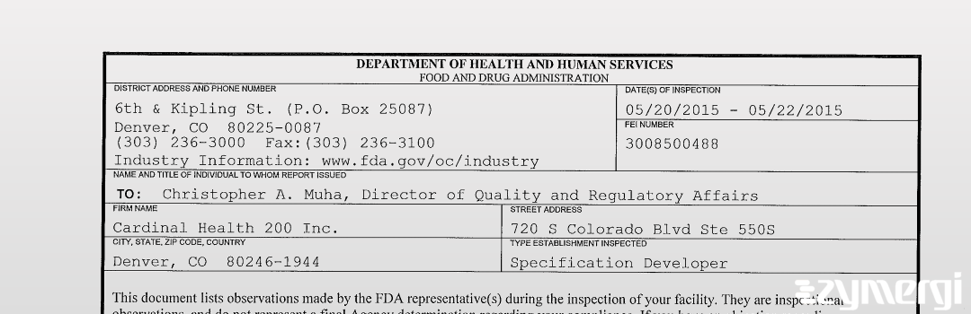 FDANews 483 Cardinal Health 200, Inc. May 22 2015 top