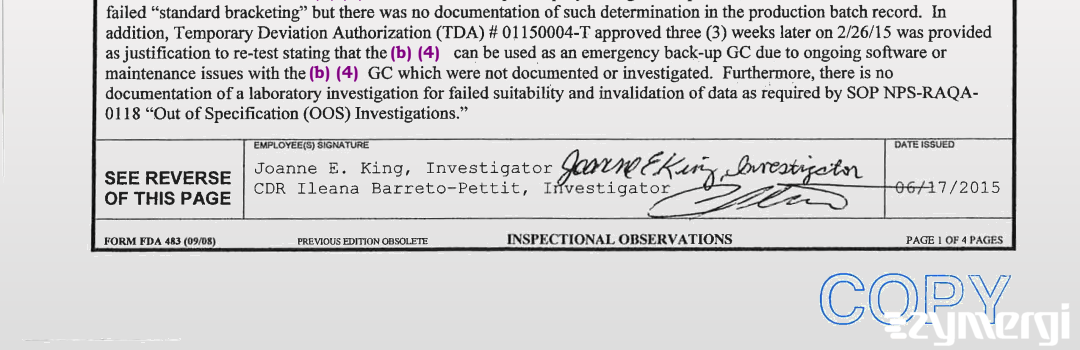 Ileana Barreto-Pettit FDA Investigator Joanne E. King FDA Investigator