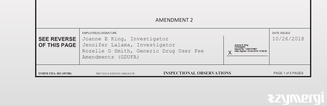 Joanne E. King FDA Investigator Jennifer Lalama FDA Investigator Rozelle G. Smith FDA Investigator 