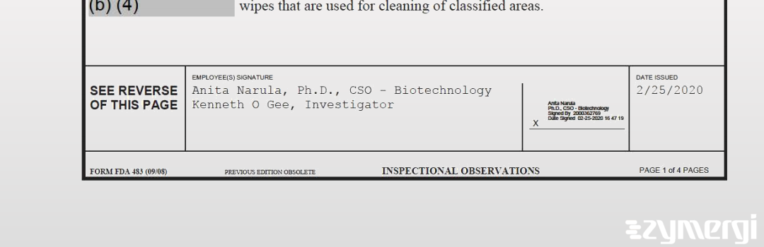 Kenneth O. Gee FDA Investigator Anita Narula FDA Investigator 