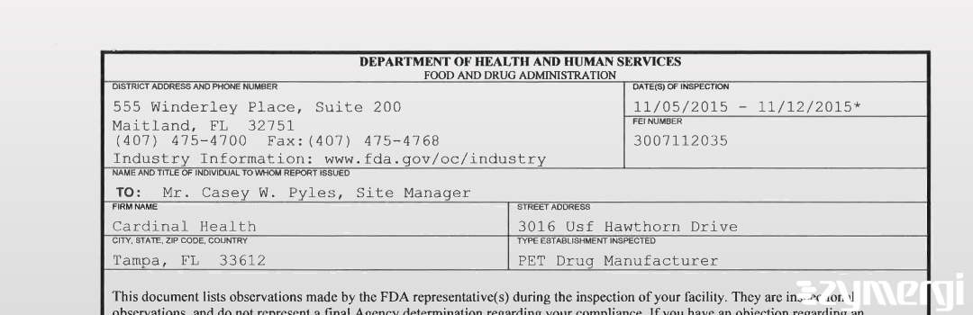 FDANews 483 Cardinal Health 414 LLC Nov 12 2015 top