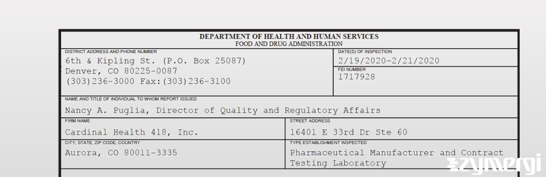 FDANews 483 Cardinal Health 418, Inc. Feb 21 2020 top