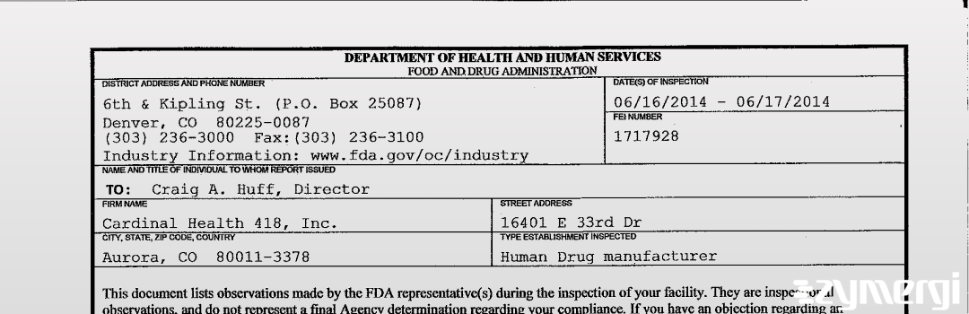 FDAzilla 483 Cardinal Health 418, Inc. Jun 17 2014 top
