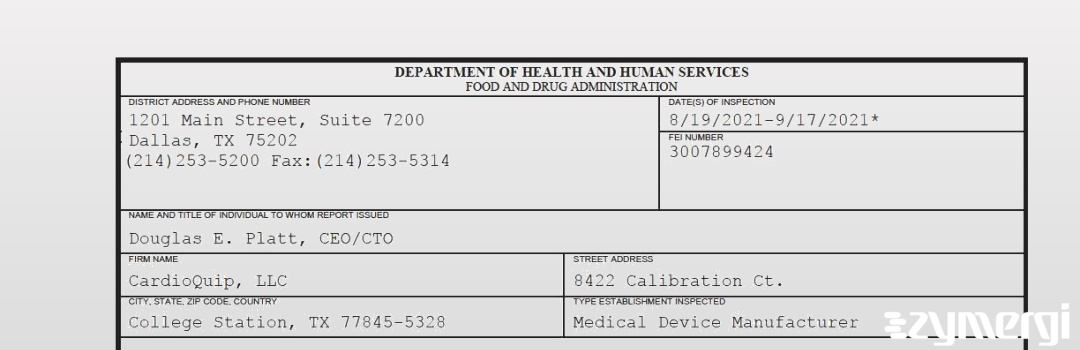 FDANews 483 CardioQuip, LLC Sep 17 2021 top