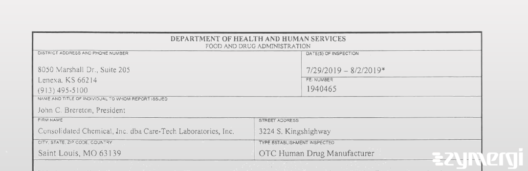 FDANews 483 Care-Tech Laboratories, Inc. Aug 2 2019 top